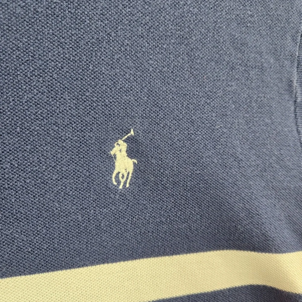 Ralph Lauren Men Polo Shirt Large Blue Striped‎ Collar Short Sleeve Cotton